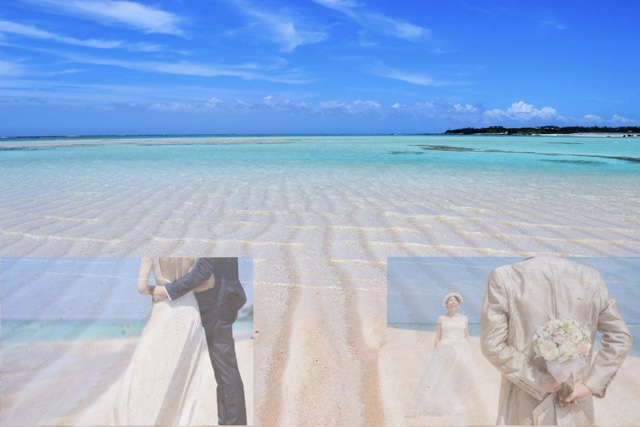 海とカップルの写真